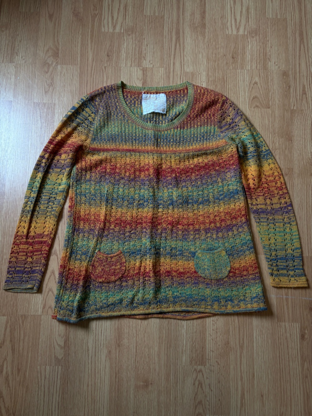 Love Rocks Women’s Size Large Multicolor Woven Knit Scoop Neck Sweater Stripe